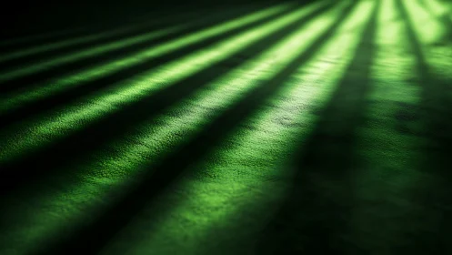 Green light rivers glide across a velvet shadowed floor