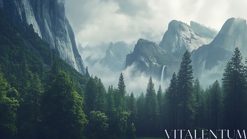 Granite Valley Majesty: Yosemite Landscape Atmospheric Rendition.