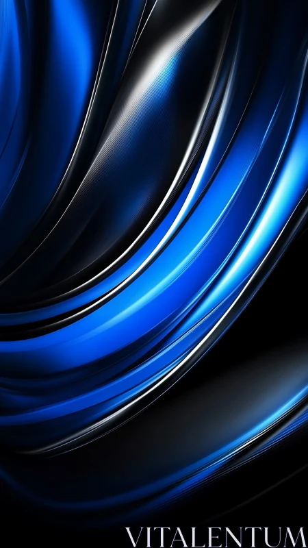 Glowing blue metallic waves sweep softly across deep black