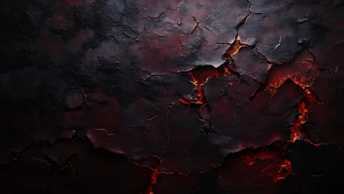 Molten lava fractures scorch dark volcanic crust surface.