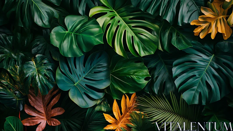 Chromatic monstera canopy with high-contrast tropical foliage.