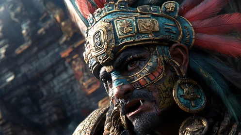 Vivid warrior portrait celebrates ornate ancient headdress