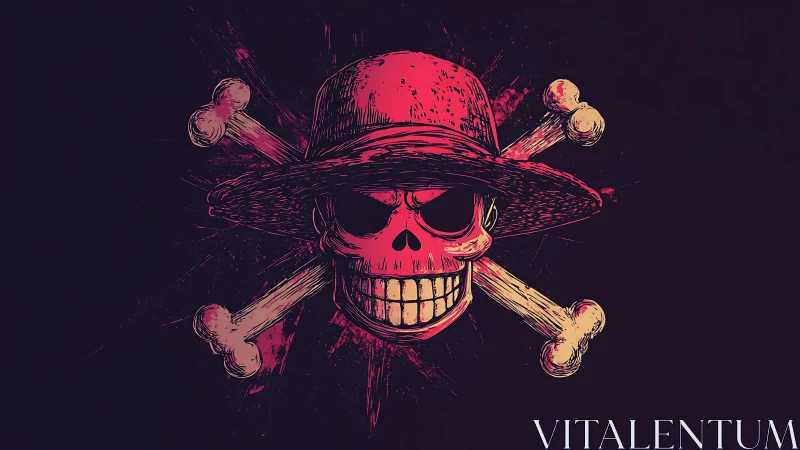 Bold pirate skull in neon crossbones with playful grit.