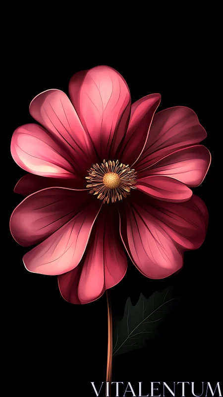 Deep crimson cosmos flower with golden heart against black void