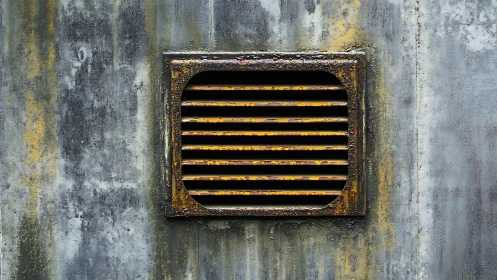 Rust kissed vent framed in weathered industrial whispers.