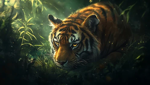 Midnight jungle thoughts curl inside a waiting tiger