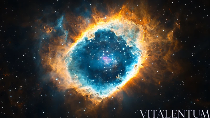 Fiery cosmic halo encircling a turquoise nebular heart.