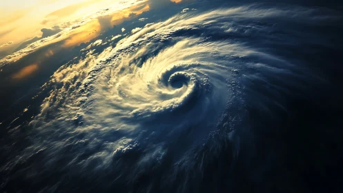 Spiral storm vortex rendered with high contrast atmospheric lighting
