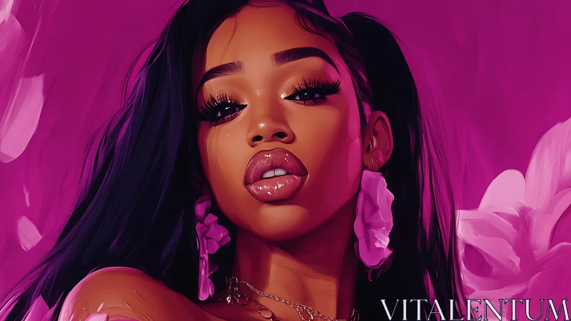 Digital portrait of glamorous woman in saturated magenta palette.