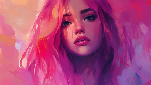 Vibrant magenta portrait of young woman with painterly bokeh