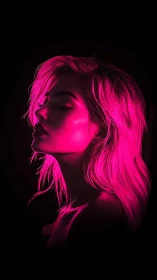 Neon halo daydream, profile of a night-bathed muse.