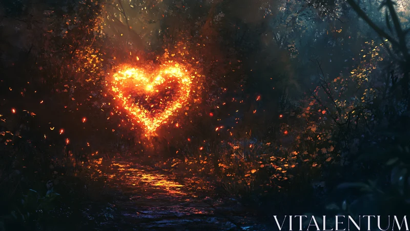 Burning Heart Ignites Through Dark Forest Wilderness