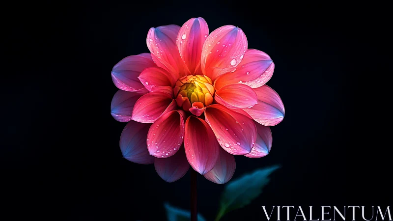 Neon-Rendered Dahlia with Volumetric Light Effects on Dark Background