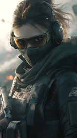 Hooded storm operative stares down the battlefield horizon.