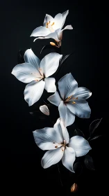 White Lilies Against Darkness. Illuminated Petals Study.