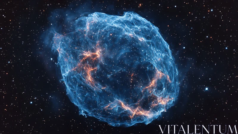 Nebula shell structure glowing with electric blue filaments.