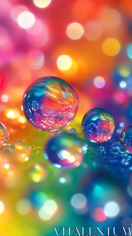 Macro view shows liquid droplets over multicolored surface