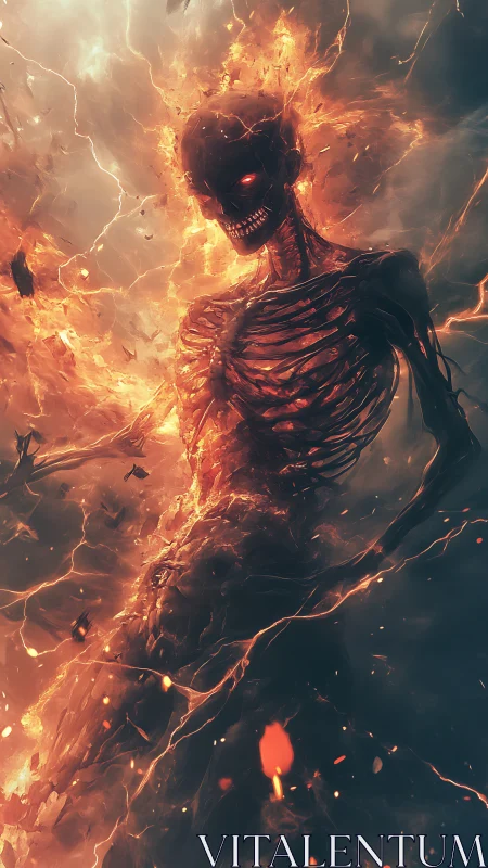 Burning skeletal humanoid figure is rendered in eruptive flames