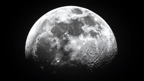 Lunar surface glows in sharp monochrome celestial closeup.
