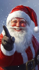 Classic red-suited Santa portrait with dynamic gesture.