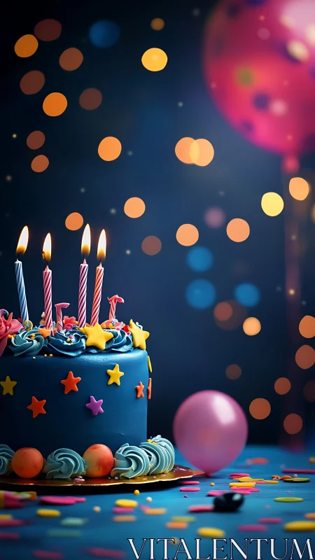 Vibrant Birthday Celebration with Lit Candles and Bokeh Backdrop.