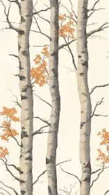 Quiet birch grove with soft autumn branches and light.