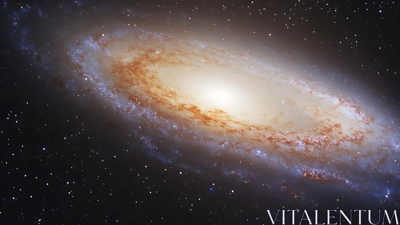 Spiral starstorm galaxy blazing in soft golden starlight.