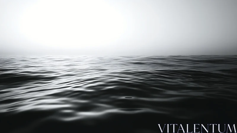 Endless monochrome sea rolls softly into a bright horizon