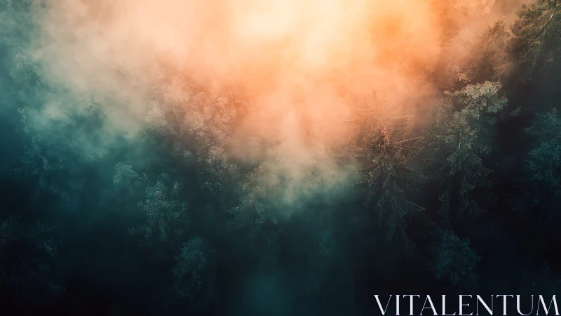 Aerial Forest Canopy Obscured by Atmospheric Mist