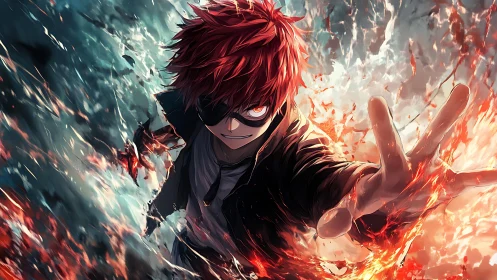 Masked figure extends hand amid opposing elemental energy