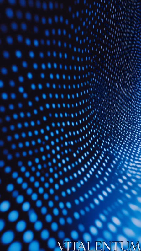 Blue dot matrix forms curved grid on dark abstract surface