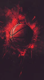 Blazing Crimson Basketball Erupting Through Night Silence.