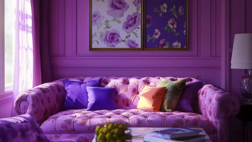 Lavender lounge lets plush petals bloom across cushions