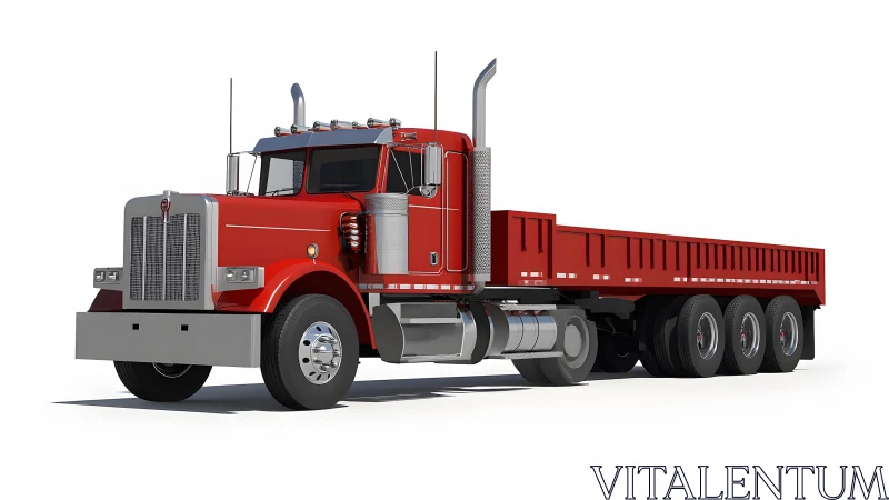 Classic Red Semi-Truck Flatbed Render on White Background.