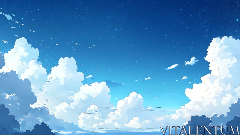 Sky cathedral of drifting clouds under sapphire daydreams.