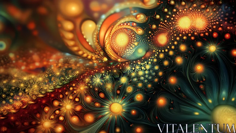 Fractal luminescent vortex with radial floral energy clusters.