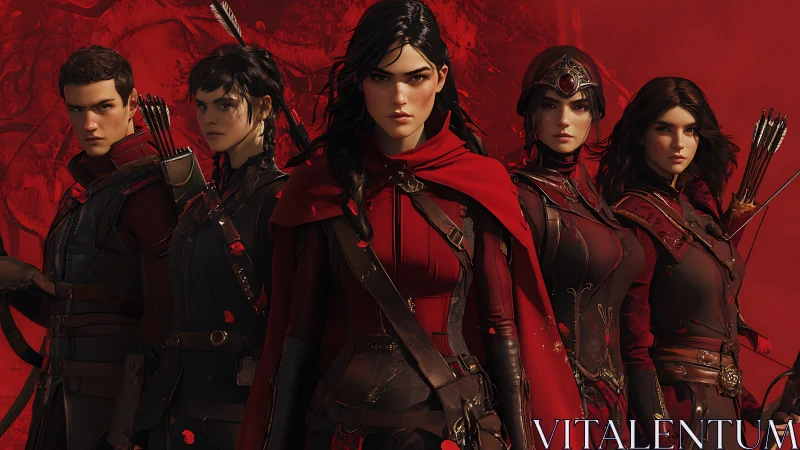 Vigilant fantasy archers stand united against a crimson storm