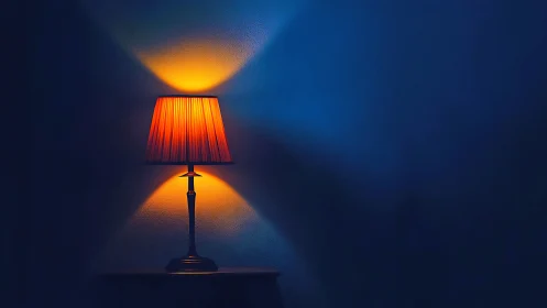 Warm bedside table lamp casting symmetric radial wall glow