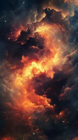 Glowing cosmic nebula swirling with warm starlit clouds.