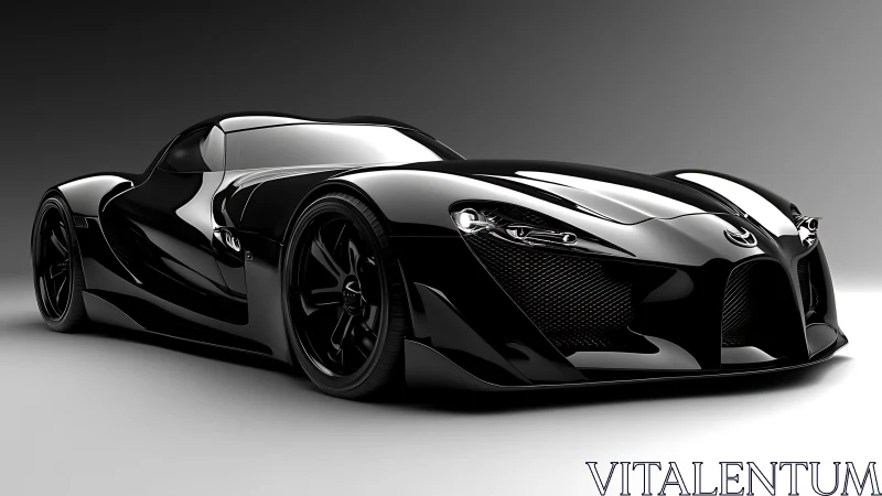Sleek black concept supercar in dramatic studio lighting.