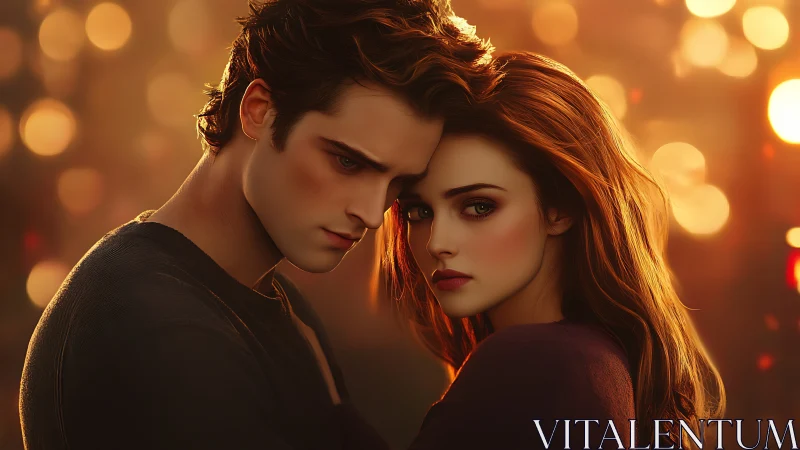 Intimate Portrait: Two Figures in Warm Amber Bokeh Lighting