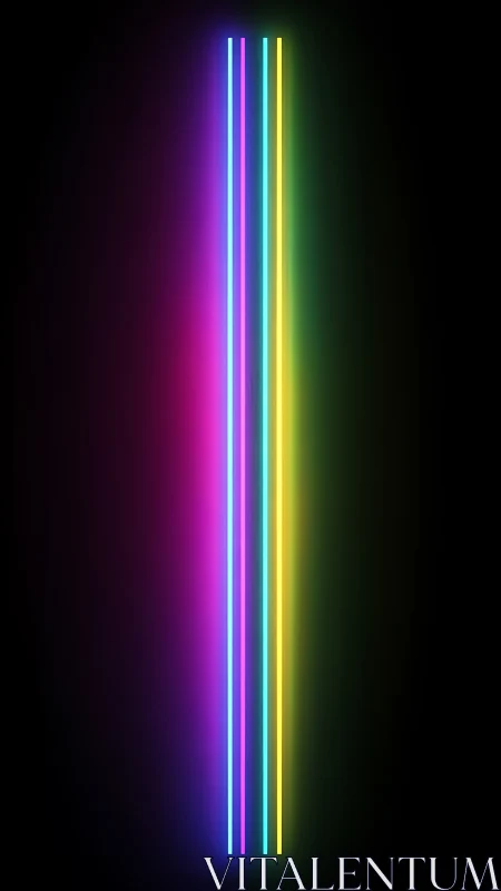 Vertical neon light bars glow against a deep black void