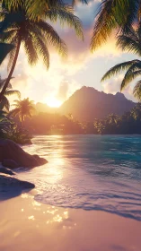 Tropical Paradise at Sunset: Golden Hour Beach.