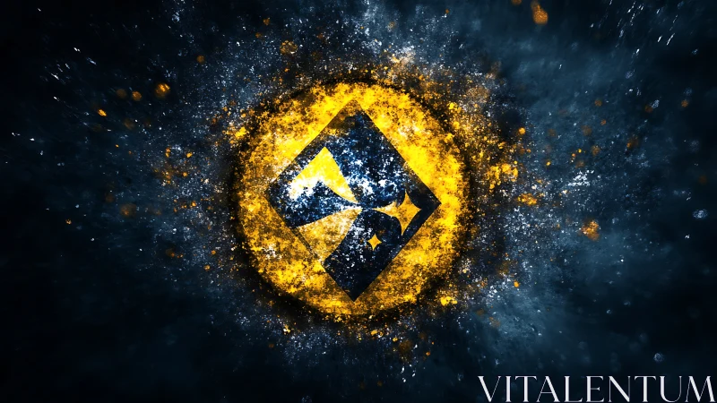 Geometric logo sits inside bright yellow explosive energy ring