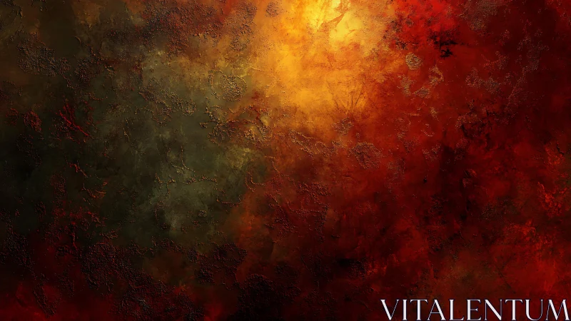 Fiery Abstract Texture with Red, Gold, and Dark Tones Painting.