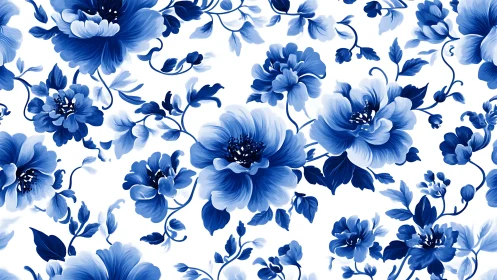 Blue Floral Pattern with White Background.