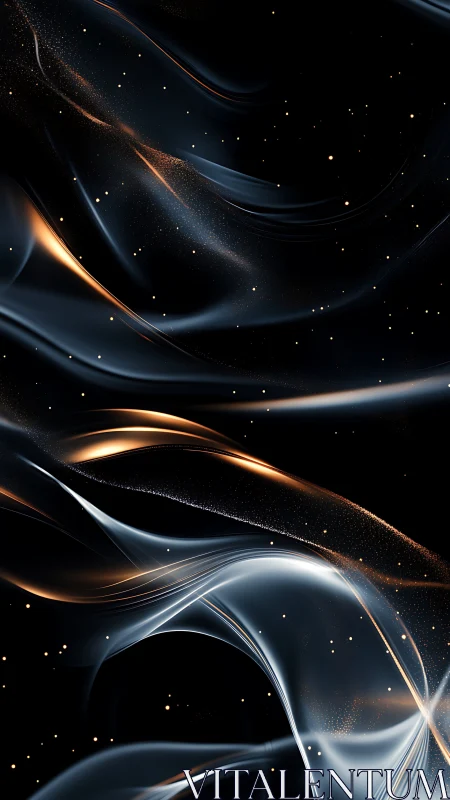Stellar silk waves glide through deep black cosmic void.