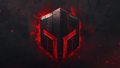 Crimson armor emblem carves fire into the surrounding dark