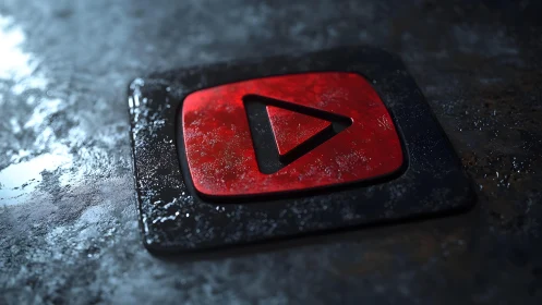 YouTube play button logo in dark, gritty 3D metallic style.