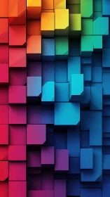 Chromatic cubes cascade like a pixelated rainbow skyline